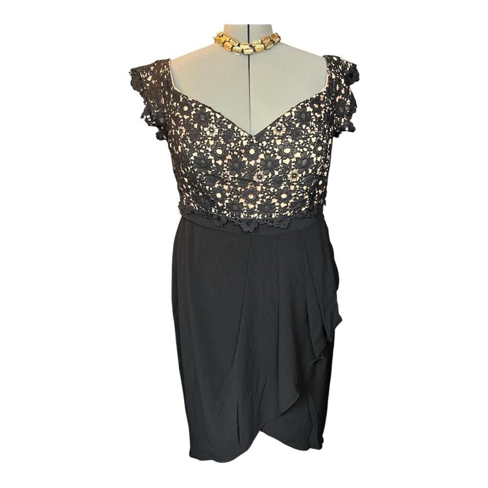 City Chic Black Floral Lace Crochet Sheath Dress Sz 20 Semi Formal Goth Wedding